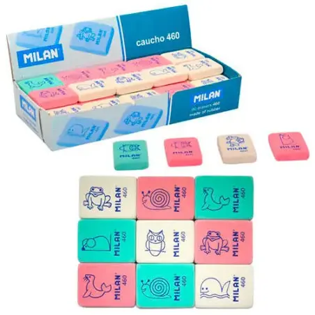 Milan 460 Goma de Borrar Rectangular Flexible - Miga de Pan - Caucho Sintetico - Dibujos Infantiles - Colores Surtidos | Ahorro