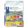 Staedtler Noris Aquarell Pack de 36 Lapices Hexagonales de Colores + Pincel - Refuerzo de Mina para Mayor Resistencia a la Rotur