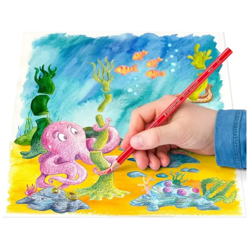 Staedtler Noris Aquarell Pack de 36 Lapices Hexagonales de Colores + Pincel - Refuerzo de Mina para Mayor Resistencia a la Rotur