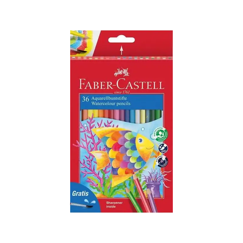 Faber-Castell Classic Colour Acuarelable Pack de 36 Lapices de Colores Hexagonales Acuarelables + Pincel - Resistencia a la Rotu