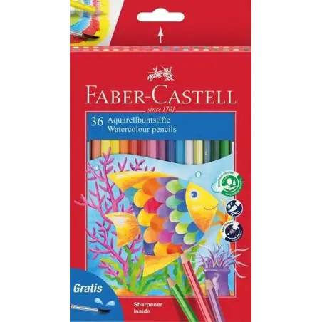 Faber-Castell Classic Colour Acuarelable Pack de 36 Lapices de Colores Hexagonales Acuarelables + Pincel - Resistencia a la Rotu