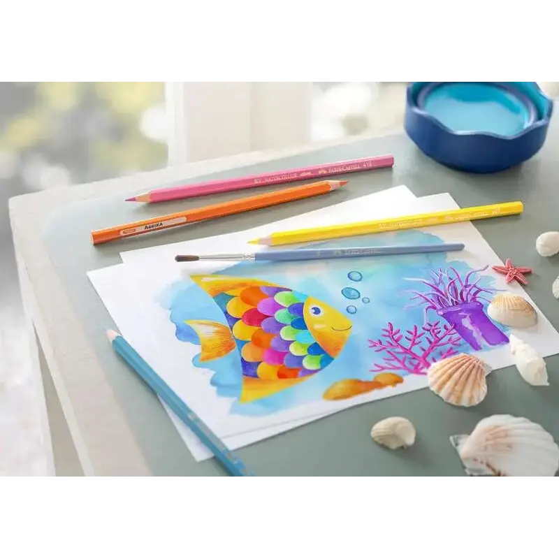 Faber-Castell Classic Colour Acuarelable Pack de 36 Lapices de Colores Hexagonales Acuarelables + Pincel - Resistencia a la Rotu