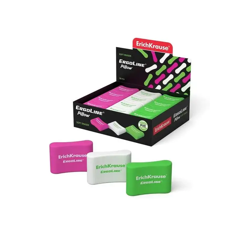 Erichkrause Ergoline Pillow Goma de Borrar Ergonomica - Fabricada de Caucho Termoplastico Hipoalergenico - Sin PVC - Colores Ros