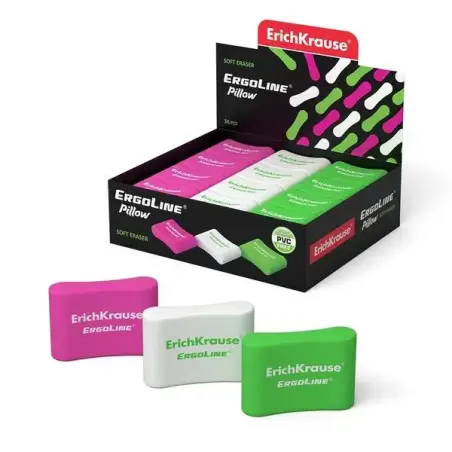 Erichkrause Ergoline Pillow Goma de Borrar Ergonomica - Fabricada de Caucho Termoplastico Hipoalergenico - Sin PVC - Colores Ros