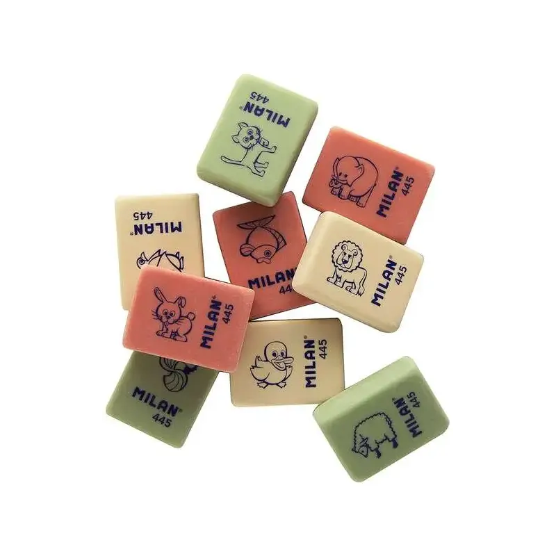 Milan 445 Goma de Borrar Rectangular - Miga de Pan - Caucho Sintetico - Dibujos Infantiles - Colores Surtidos | Ahorro Imprimien