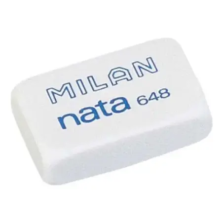 Milan Nata 648 Goma de Borrar Rectangular Pequeña - Plastico - No Daña el Papel - Color Blanco | Ahorro Imprimiendo