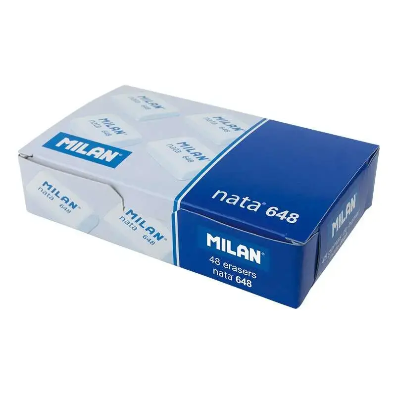 Milan Nata 648 Goma de Borrar Rectangular Pequeña - Plastico - No Daña el Papel - Color Blanco | Ahorro Imprimiendo