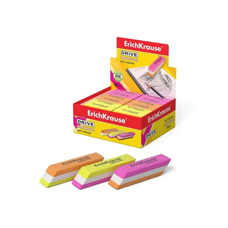 Erichkrause Drive Goma de Borrar Suave de Forma Clasica - Fabricado de Caucho Termoplastico Hipoalergenico - Diseño en Color de