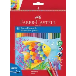 Faber-Castell Classic Colour Acuarelable Pack de 48 Lapices de Colores Hexagonales Acuarelables + Pincel - Resistencia a la Rotu