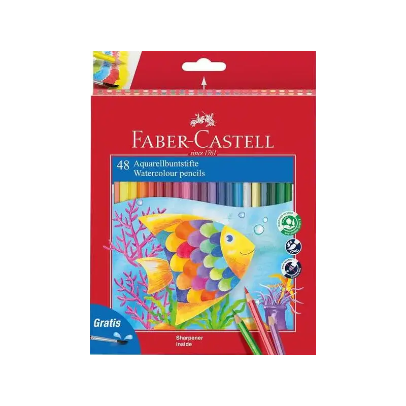 Faber-Castell Classic Colour Acuarelable Pack de 48 Lapices de Colores Hexagonales Acuarelables + Pincel - Resistencia a la Rotu