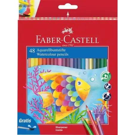 Faber-Castell Classic Colour Acuarelable Pack de 48 Lapices de Colores Hexagonales Acuarelables + Pincel - Resistencia a la Rotu