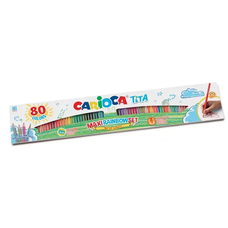 Carioca Tita Maxi Rainbow Pack de 80 Lapices Hexagonales de Colores - Mina Ø 3mm - Colores Brillantes y Lavables - Escritura Bla