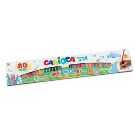 Carioca Tita Maxi Rainbow Pack de 80 Lapices Hexagonales de Colores - Mina Ø 3mm - Colores Brillantes y Lavables - Escritura Bla
