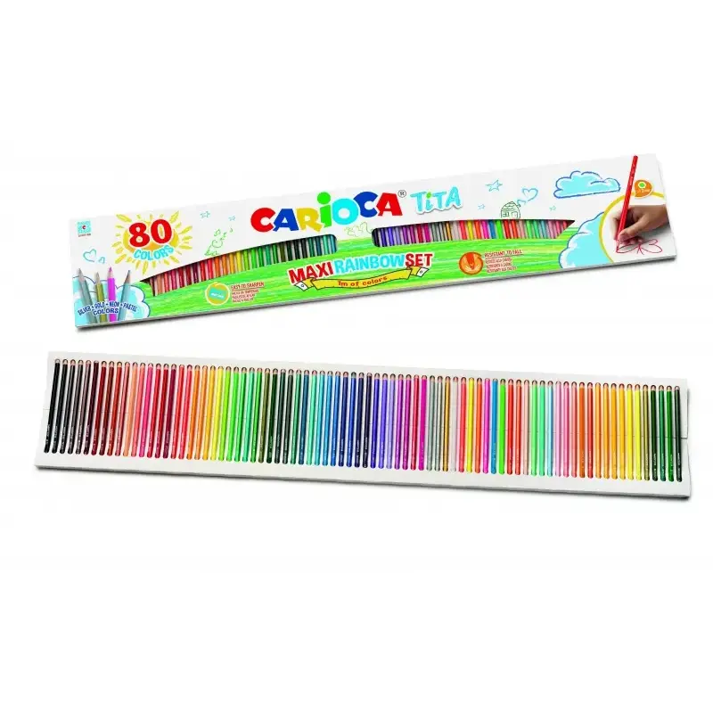 Carioca Tita Maxi Rainbow Pack de 80 Lapices Hexagonales de Colores - Mina Ø 3mm - Colores Brillantes y Lavables - Escritura Bla