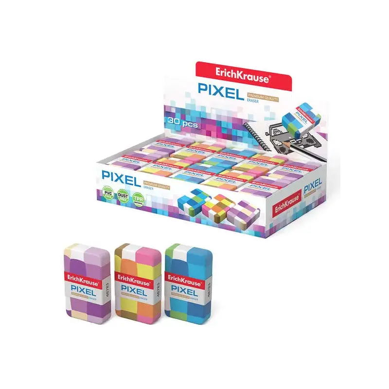 Erichkrause Pixel Goma de Borrar Suave de Forma Clasica - Fabricada de Caucho Termoplastico - Sin PVC - Colores Surtidos | Ahorr