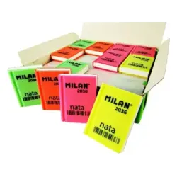 Milan Nata 2036 Goma de Borrar Rectangular - Plastico - Suave - Diseño Libro - Colores Fluorescentes Surtidos | Ahorro Imprimien