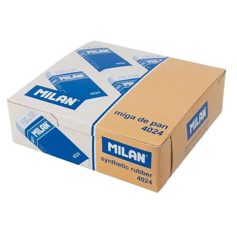 Milan 4024 Goma de Borrar Rectangular - Miga de Pan Flexible - Caucho Sintetico - Faja de Carton Azul - Envuelta Individualmente