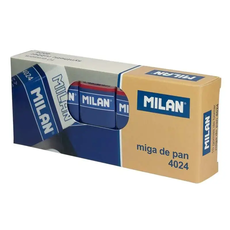 Milan 4024 Goma de Borrar Rectangular - Miga de Pan Flexible - Caucho Sintetico - Faja de Carton Azul - Envuelta Individualmente