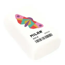Milan 424A Goma de Borrar Rectangular - Miga de Pan - Caucho Sintetico - Color Blanco - Dibujos Geometricos de Animales Surtidos