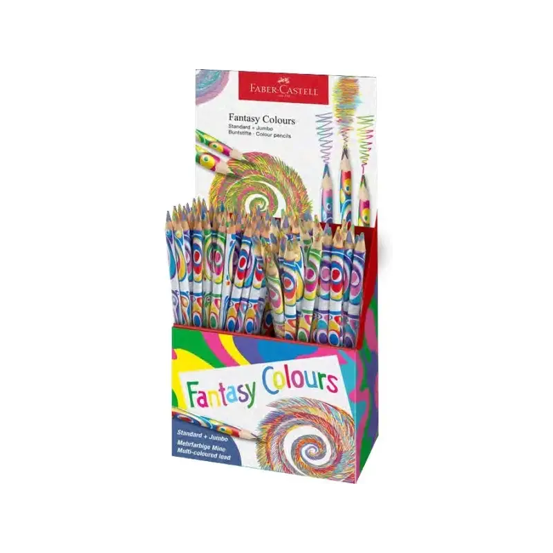 Faber-Castell Fantasia Expositor con 84 Lapices con Mina Multicolor - Modelos Standard y Jumbo - Cuerpo Triangular Decorado - Ma