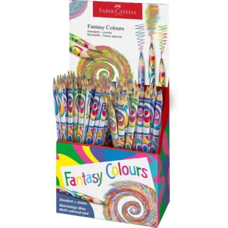 Faber-Castell Fantasia Expositor con 84 Lapices con Mina Multicolor - Modelos Standard y Jumbo - Cuerpo Triangular Decorado - Ma