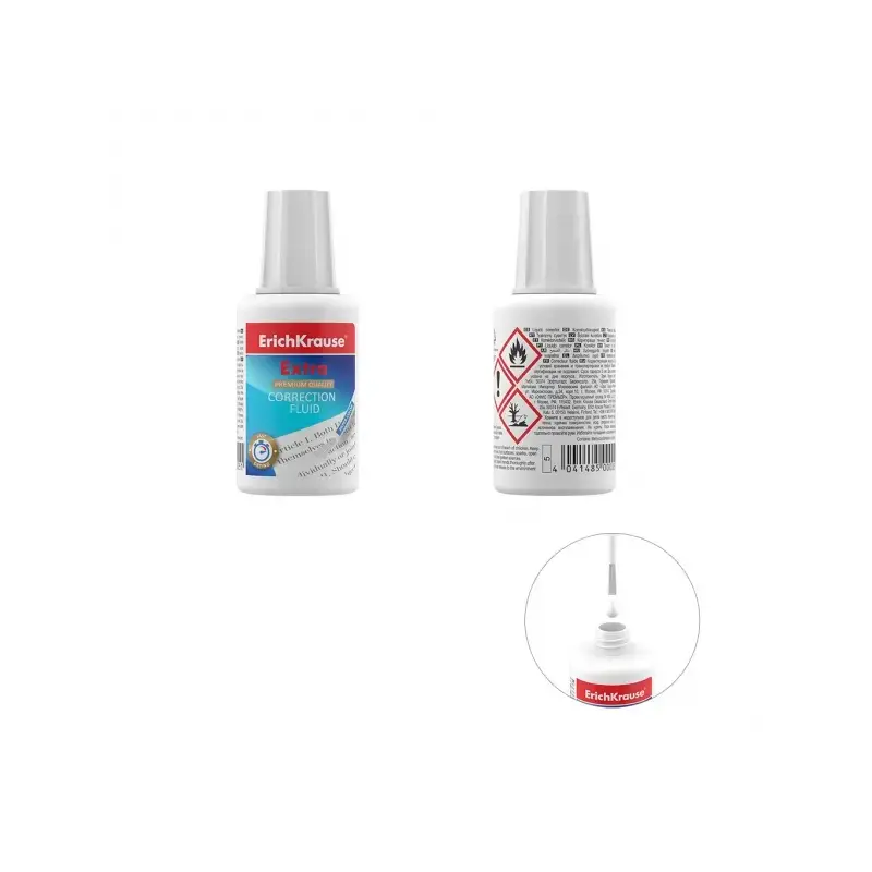 Erichkrause Corrector Liquido Extra con Pincel Aplicador 20gr - Secado Rapido - Resultado Excelente con Todo Tipo de Tinta - Col