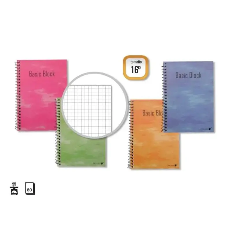 Golden Cuaderno Espiral 16º Natural (102x71mm) 80 Hojas 60gr Cuadricula - Tapa Plastificada - Margen Remarcado - Colores Surtido