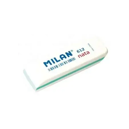 Milan Nata 612 Goma de Borrar Biselada - Plastico - Suave - No Abrasiva - Color Blanco | Ahorro Imprimiendo
