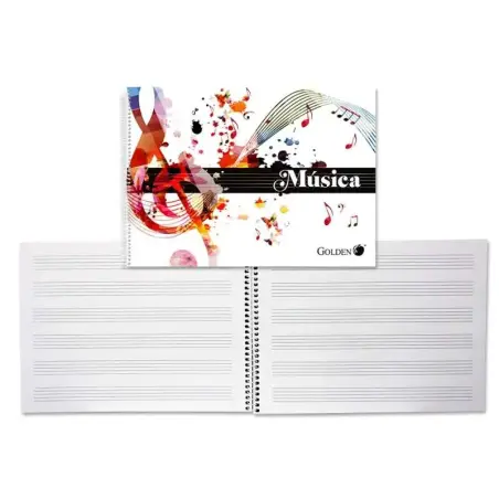 Golden Cuaderno de Musica con 20 Hojas - Interlineado de 3mm - Papel de 100gr | Ahorro Imprimiendo