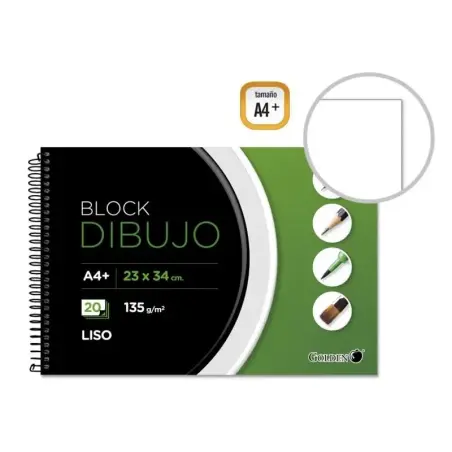 Golden Cuaderno de Dibujo A4+ con 20 Hojas Lisas - Papel de 135gr | Ahorro Imprimiendo