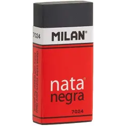 Milan Nata 7024 Goma de Borrar Rectangular - Plastico - Faja de Carton Roja - Envuelta Individualmente - Extra Suave - Color Neg