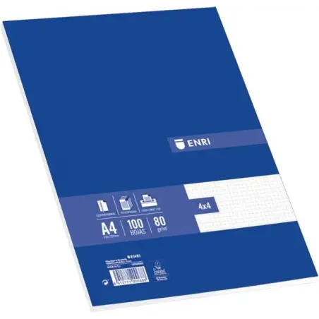 Enri Paquete de 100 Hojas A4 Cuadricula 4x4 - Papel de Alta Calidad | Ahorro Imprimiendo