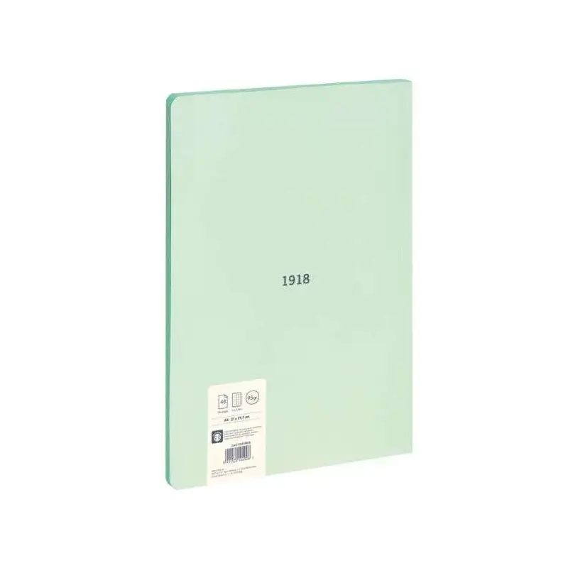Milan Serie 1918 Libreta Encolada Formato A4 Cuadricula 5x5mm - 48 Hojas de 95 gr/m2 - Microperforado - Tapa Blanda - Color Verd