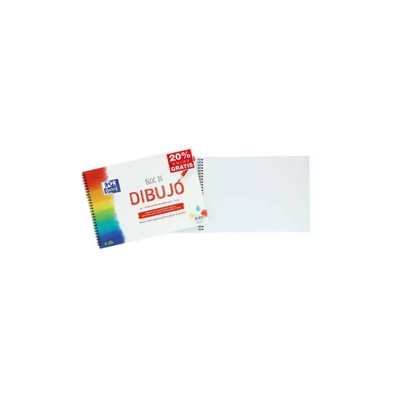 Oxford Bloc de Dibujo Escolar Espiral Formato A4+ Liso - 20 Hojas Microperforadas 130gr Color natural - Papel de Superfície Rugo
