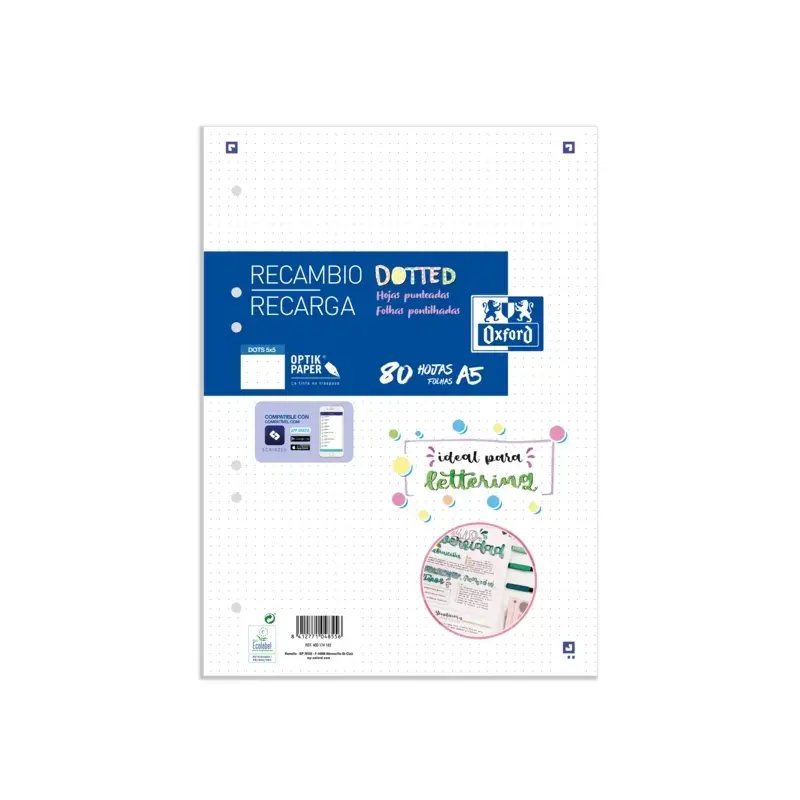 Oxford School A5 Recambio Paquete Dots 80 Hojas - Papel de Alta Calidad - Puntos para Organizar tus Notas | Ahorro Imprimiendo