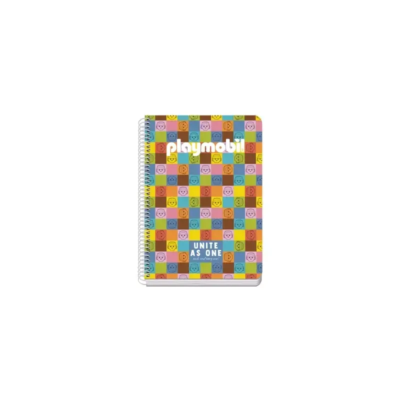 Dohe Playmobil Unite As One Cuaderno Espiral A5 80 Hojas Cuadricula 4mm con Margen - Tapa Rigida Impresa a todo Color - Guardas