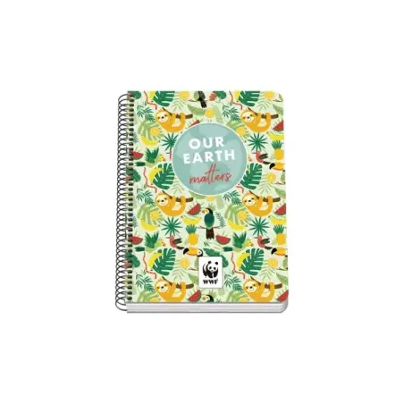 Dohe WWF Tropic Cuaderno Espiral A5 80 Hojas Cuadricula 4mm con Margen - Tapa Rigida Impresa a todo Color y Plastificada en Bril