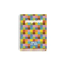 Dohe Playmobil Unite As One Cuaderno Espiral A5 100 Hojas Cuadricula 5mm - Tapa Dura Impresa a todo Color y Plastificada en Bril
