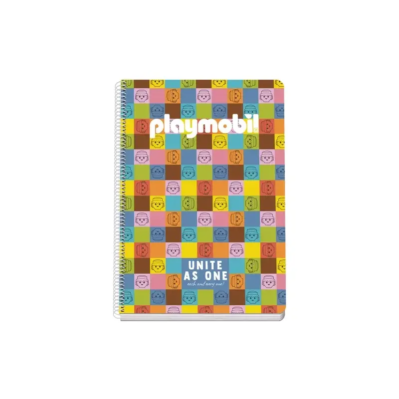 Dohe Playmobil Unite As One Cuaderno Espiral Folio 80 Hojas Cuadricula 4mm con Margen - Tapa Rigida Impresa a todo Color y Plast