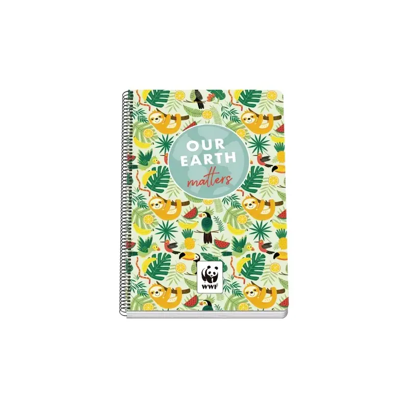 Dohe WWF Tropic Cuaderno Espiral Folio 80 Hojas Cuadricula 4mm con Margen - Tapa Rigida Impresa a todo Color y Plastificada en B