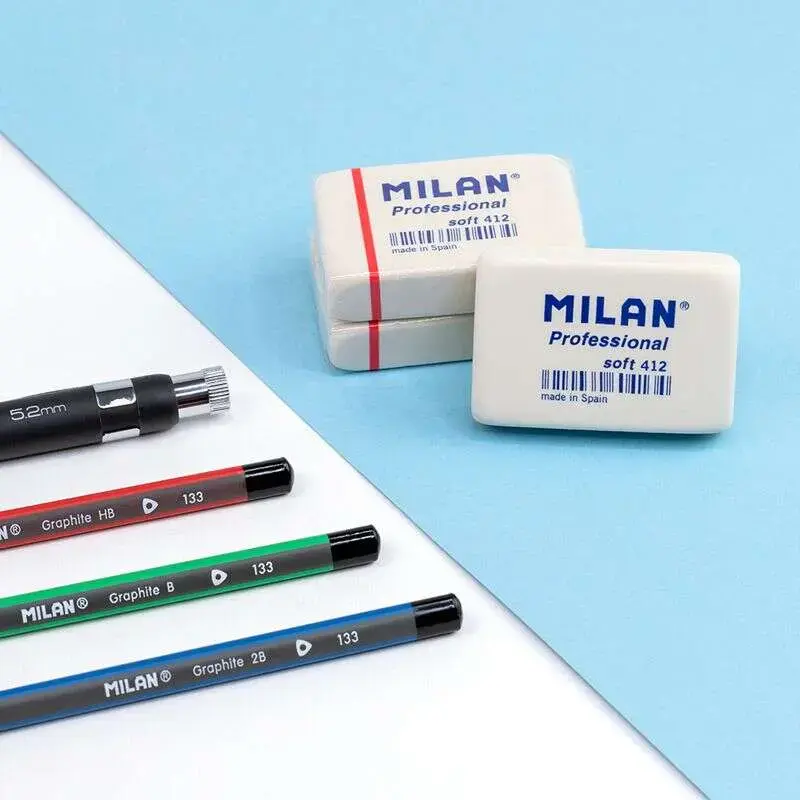 Milan Professional Soft 412 Goma de Borrar Rectangular - Miga de Pan - Caucho Sintetico - Envueltas Individualmente - Color Blan