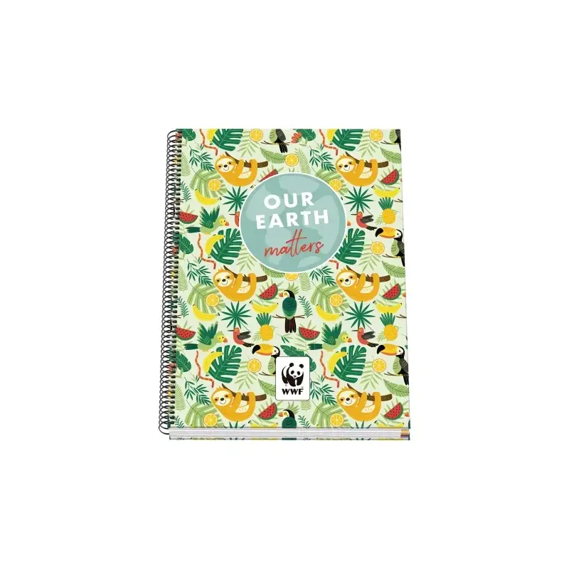 Dohe WWF Tropic Cuaderno Espiral A4 100 Hojas Microperforadas Cuadricula 5mm - Tapa Dura Carton Forrado - Bandas de Color | Ahor