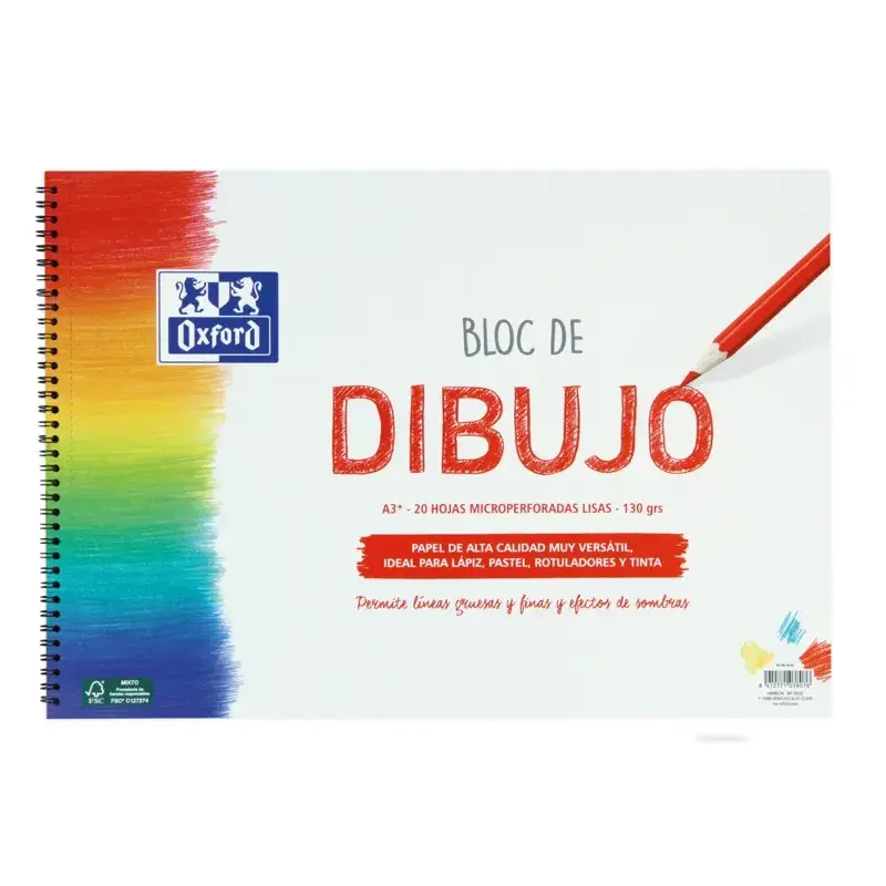 Oxford Dibujo Escolar Bloc Espiral A3+ - Tapa Blanda/Contratapa Rigida - 20 Hojas 130gr Liso | Ahorro Imprimiendo