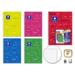 Golden Pack de 5 Cuadernos Asignatura Folio 80 Hojas 90gr Cuadricula 4x4 - Resistente - Tapa Plastica - Ideal para Estudiantes -