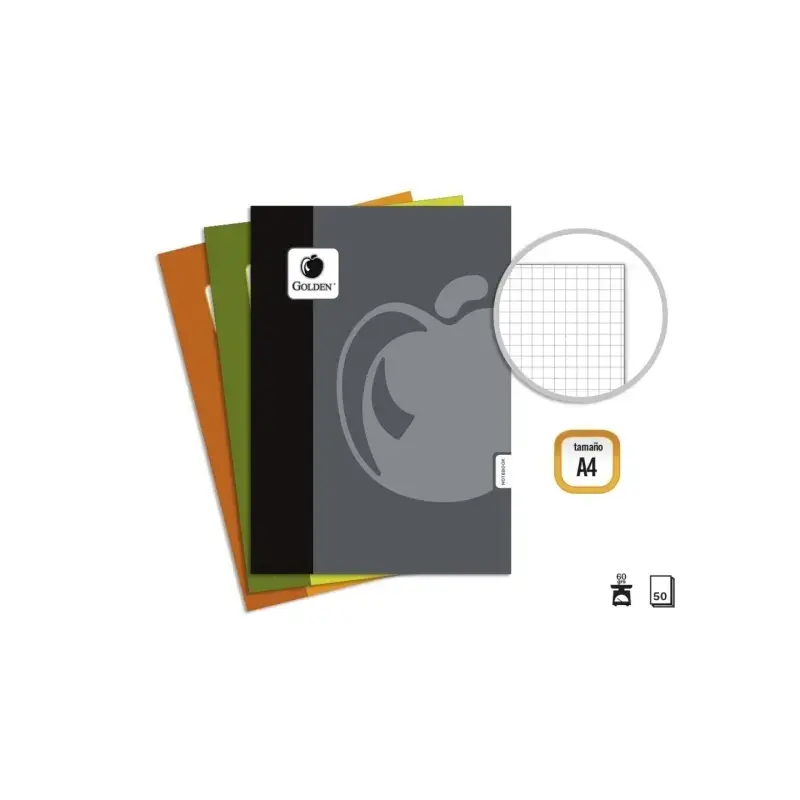 Golden Basic Pack de 10 Libretas Grapadas A4 50 Hojas 60grs Cuadricula - Colores Surtidos | Ahorro Imprimiendo
