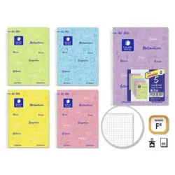 Golden Pack de 5 Cuadernos Folio 80 Hojas 90gr Cuadricula 4x4 - Resistente - Ideal para Estudiantes - Tapa Forrada - Colores Pas