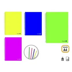 Golden Pack de 4 Cuadernos A4 120 Hojas 90gr Cuadricula 5x5 - Hojas Microperforadas con Banda de Color y 4 Taladros - Tapa Polip