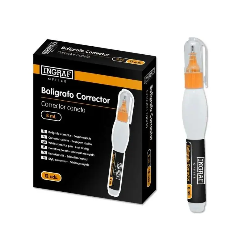 Ingraf Boligrafo Corrector 8ml - Punta Metalica Fina - Secado Rapido - Forma Ergonomica | Ahorro Imprimiendo