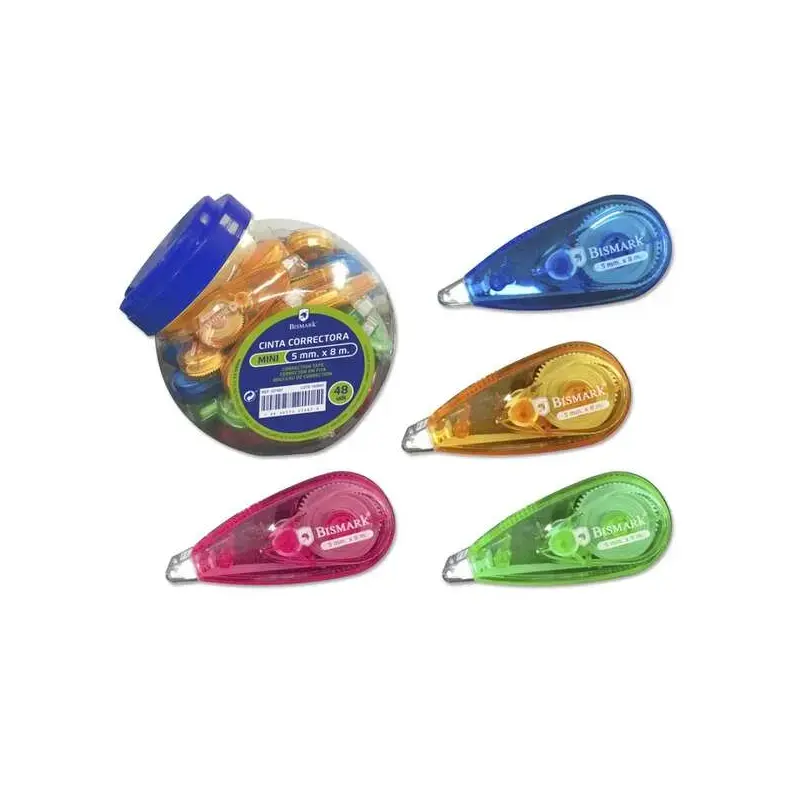 Bismark Mini Cinta Correctora 5mm x 8m - Cuerpo Transparente de Colores | Ahorro Imprimiendo