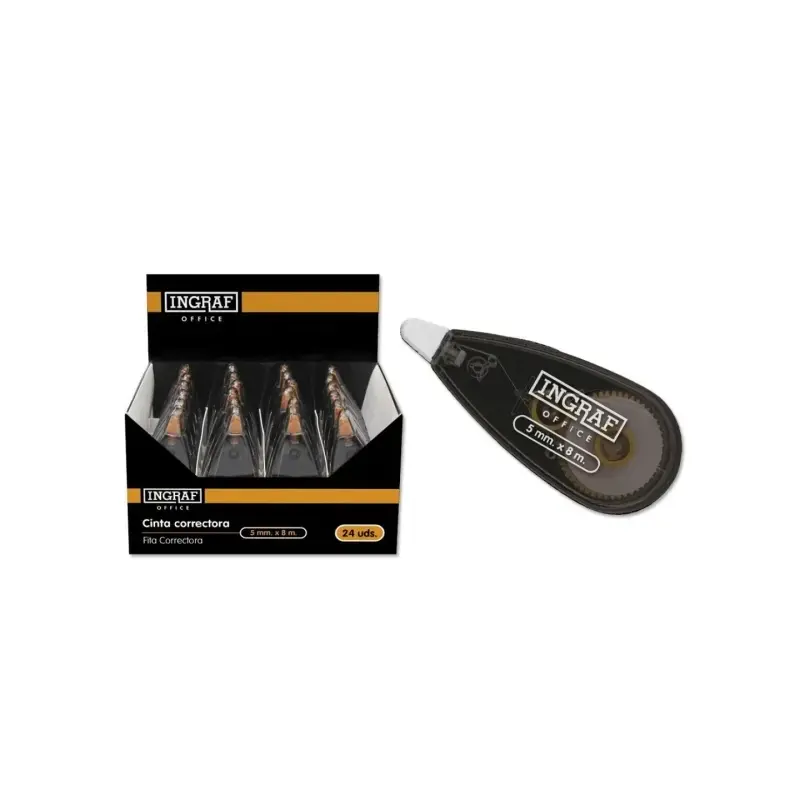 Ingraf Cinta Correctora 5mm x 8m - Cuerpo Transparente - Forma Ergonomica | Ahorro Imprimiendo